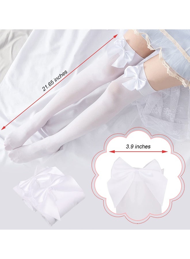 3 Pairs Satin Bow Accent Thigh Highs, Cute Satin Bow, Elastic Breathable Nylon, For Parties, Weddings, Everyday Wear - Image 2
