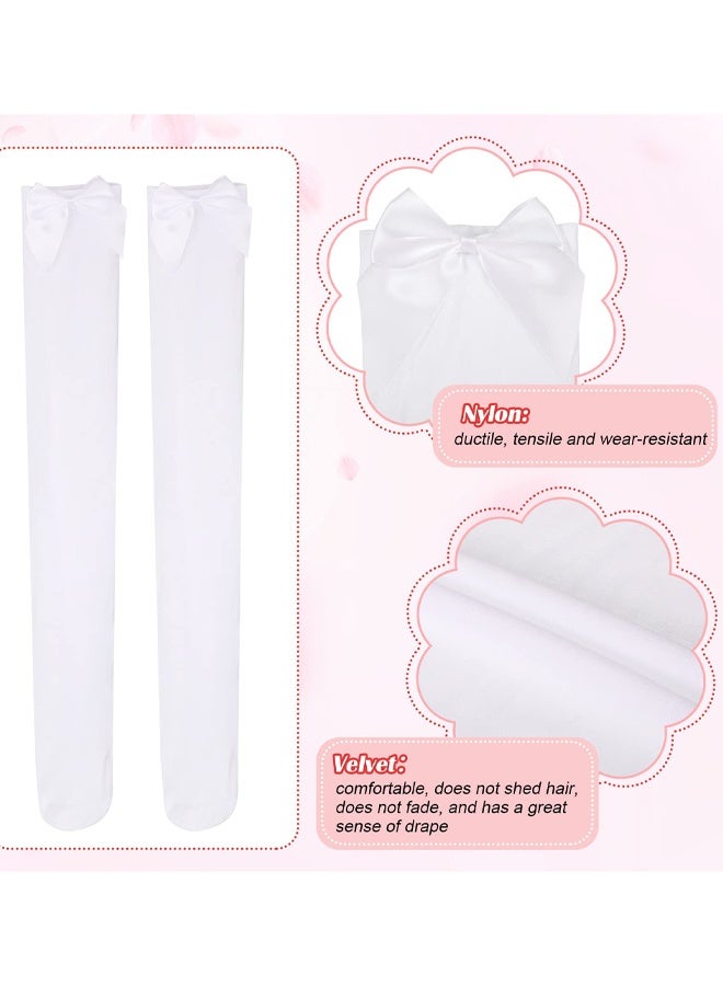 3 Pairs Satin Bow Accent Thigh Highs, Cute Satin Bow, Elastic Breathable Nylon, For Parties, Weddings, Everyday Wear - Image 3