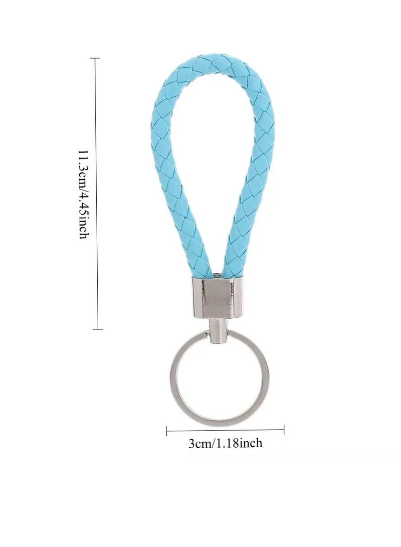 Braided Keychain, PU Leather Metal Organization Rope Keychain, Compact And Lightweight DIY Key Ring, Portable Hand Woven Keychain For Women And Men, (5pcs, Sky Blue) - Image 4