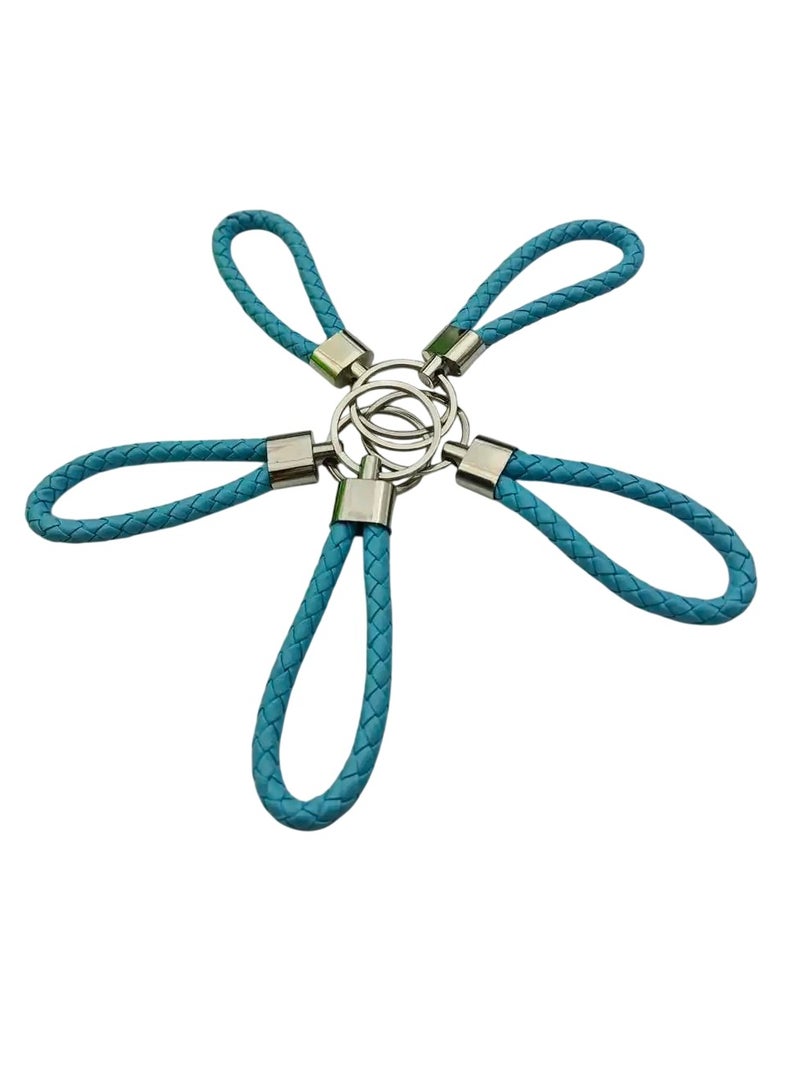 Braided Keychain, PU Leather Metal Organization Rope Keychain, Compact And Lightweight DIY Key Ring, Portable Hand Woven Keychain For Women And Men, (5pcs, Sky Blue) - Image 1
