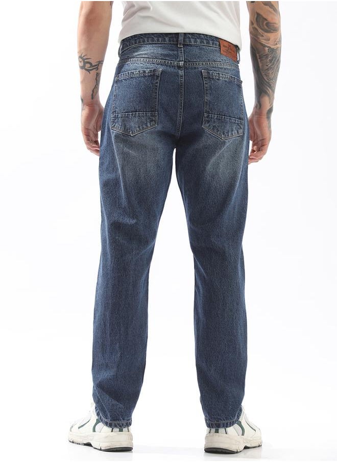 HIGH STAR - Men Relaxed Straight Fit Mid-Rise Light Fade Distress Knee Cotton Jeans - Image 1