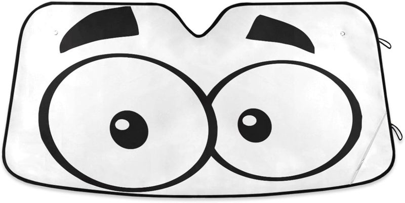 Oarencol Cute Cartoon Eyes Car Windshield Sun Shade Foldable UV Ray Sun Visor Protector Sunshade to Keep Your Vehicle Cool (55" x 27.6") - Image 1