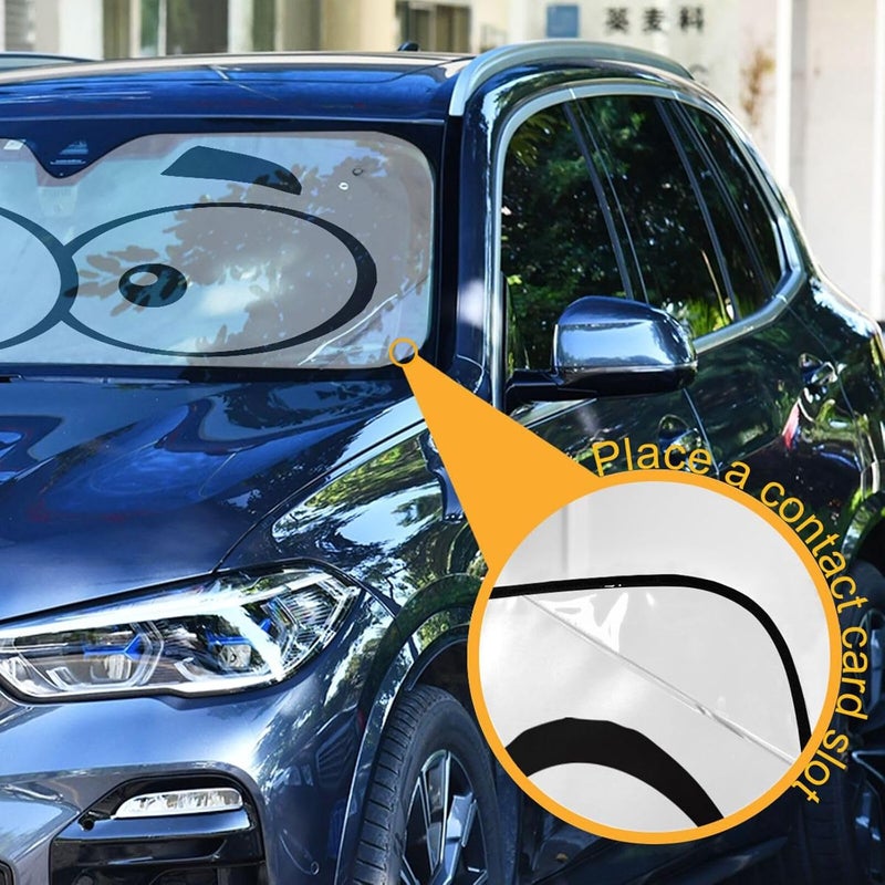 Oarencol Cute Cartoon Eyes Car Windshield Sun Shade Foldable UV Ray Sun Visor Protector Sunshade to Keep Your Vehicle Cool (55" x 27.6") - Image 3