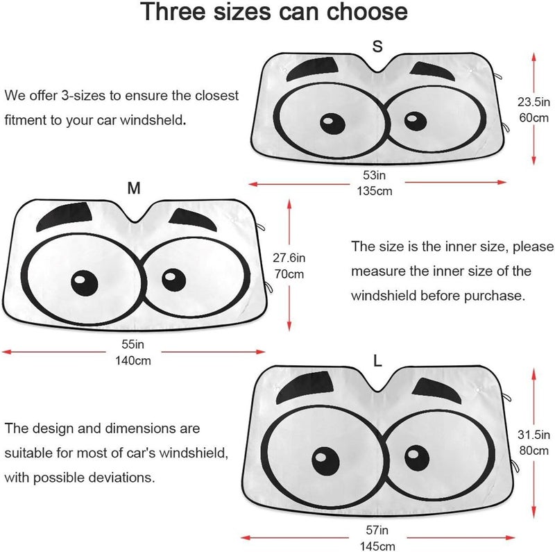 Oarencol Cute Cartoon Eyes Car Windshield Sun Shade Foldable UV Ray Sun Visor Protector Sunshade to Keep Your Vehicle Cool (55" x 27.6") - Image 4