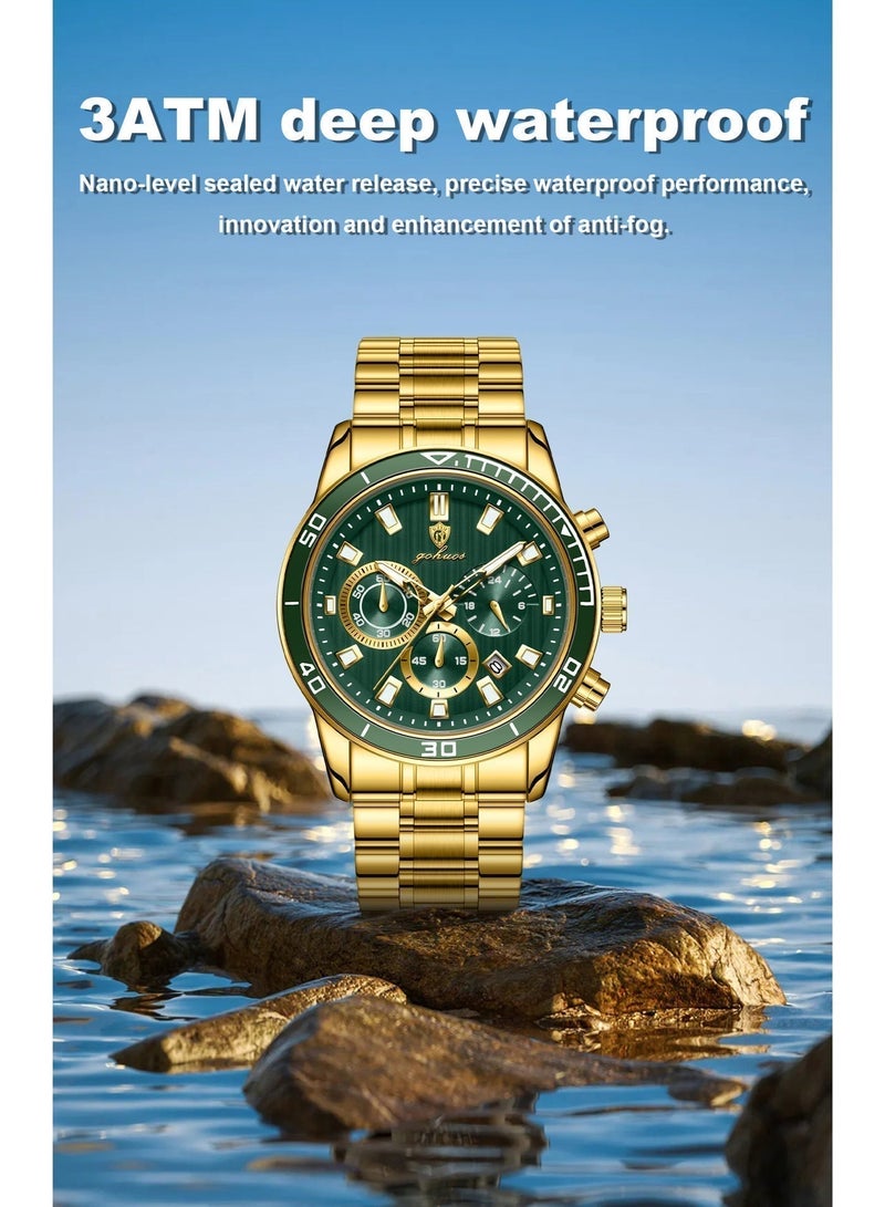 GOHUOS Men's Watches, Top Brand Luxury Stainless steel Analog Waterproof  Chronograph Luminous Casual Quartz Sports Wrist Watch Father& Boyfriend Gift - 44mm - Image 4