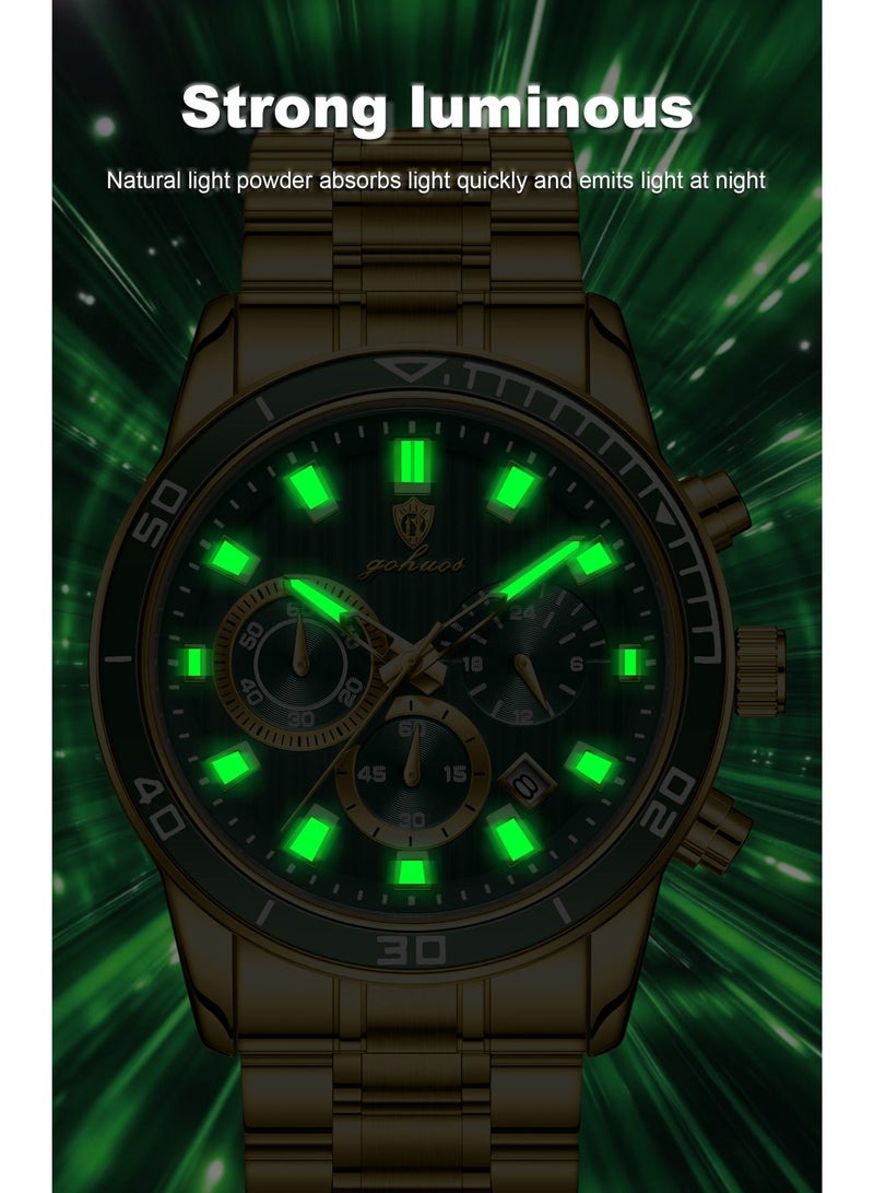 GOHUOS Men's Watches, Top Brand Luxury Stainless steel Analog Waterproof  Chronograph Luminous Casual Quartz Sports Wrist Watch Father& Boyfriend Gift - 44mm - Image 5