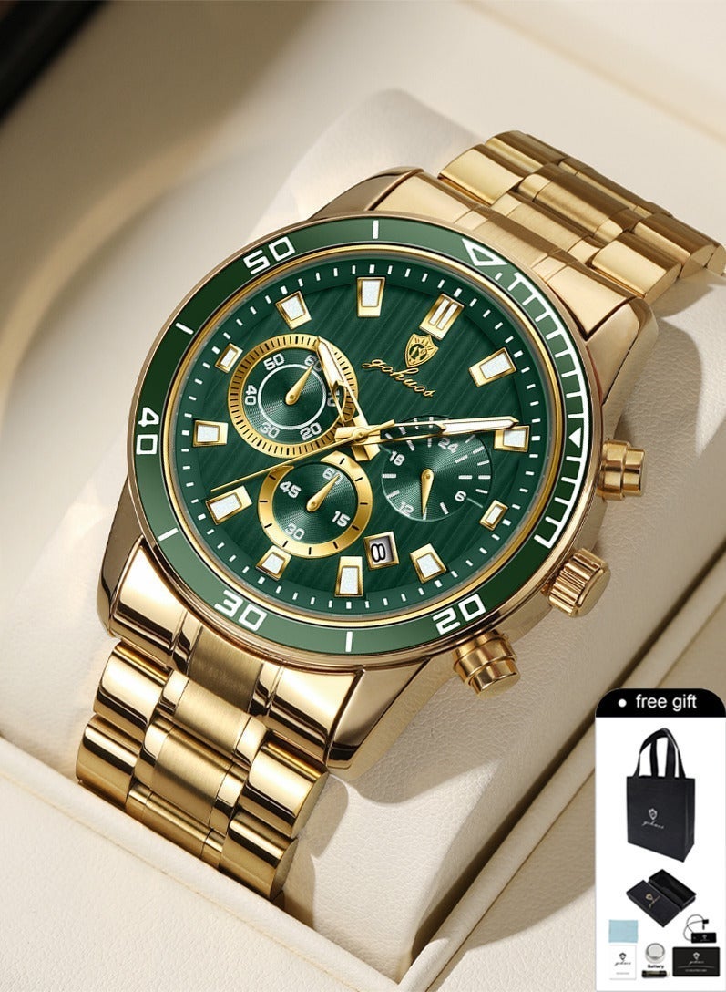 GOHUOS Men's Watches, Top Brand Luxury Stainless steel Analog Waterproof  Chronograph Luminous Casual Quartz Sports Wrist Watch Father& Boyfriend Gift - 44mm - Image 1