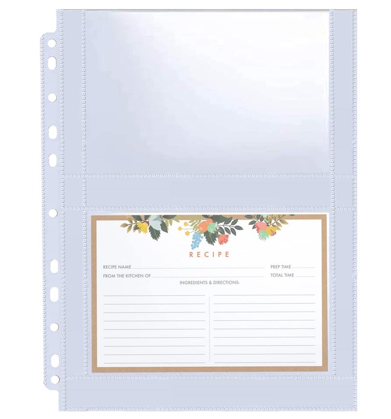 Zofly 30 Pack 120 Pockets 4x6 Recipe Card Sleeves,3 Ring Binder Recipe Card Protector Pages,Double Sided 2 Pocket Refill Sheets for Recipe Book, 8.5x11 Inch Top Loading Clear Sleeve Sheets - Image 1