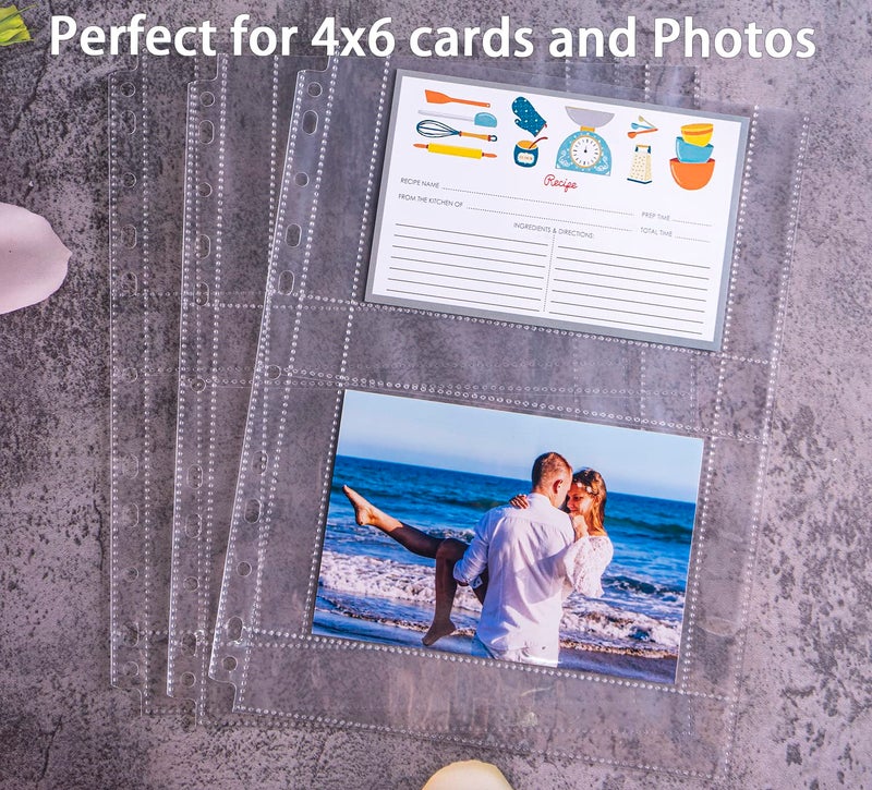 Zofly 30 Pack 120 Pockets 4x6 Recipe Card Sleeves,3 Ring Binder Recipe Card Protector Pages,Double Sided 2 Pocket Refill Sheets for Recipe Book, 8.5x11 Inch Top Loading Clear Sleeve Sheets - Image 3