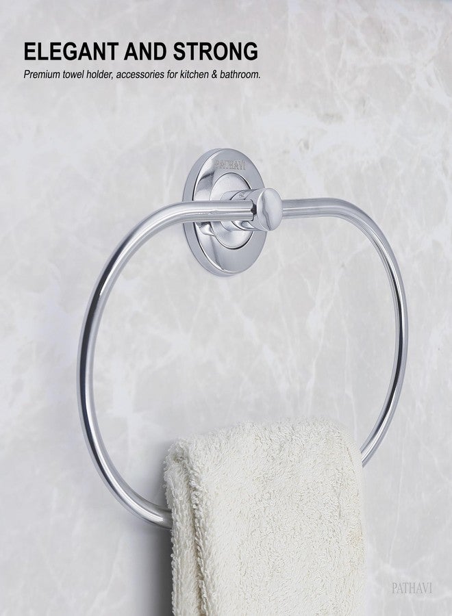 Pathavi Stainless Steel Towel Holder for Bathroom | Wash Basin | Towel Hanger | Napkin Holder for Wash Basin | Towel Ring| Bathroom Accessories (Oval, Chrome Finish, Pack of 1) - Image 3