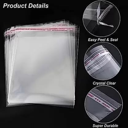 FeelBlue 16 * 20 Inches Transparent Plastic Poly Bags Bopp Pouches with Self Adhesive Tape, Reasealable, Used for Saree/Kurti Packing and Other Various items, Pack of 100pcs - Image 3