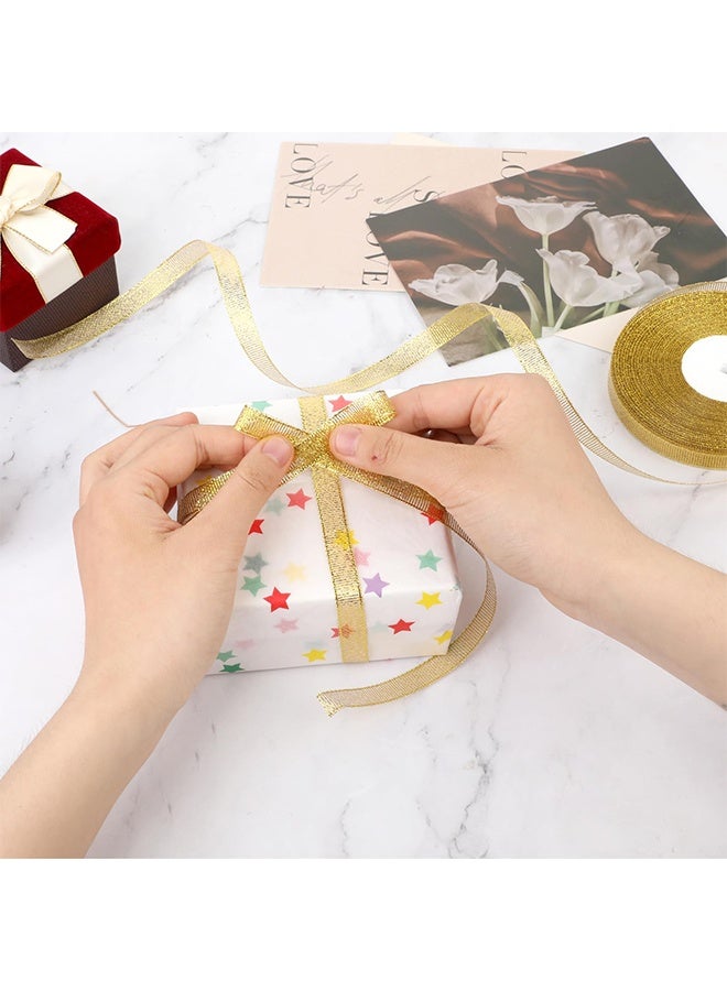 2 Rolls 2.5cm 50 Yards Golden Glitter Ribbon, Sparkly Metallic Fabric Ribbon for Gift Wrapping Wedding Birthday Christmas Party Decor - Image 5