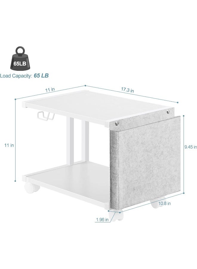 BTY Printer Stand Under Desk Printer Table With Wheels 2 Tier Small Printer Cart With Storage Bag Desktop White Printer Stands For Home Office Fax Machine Scanner Files (White) - Image 1