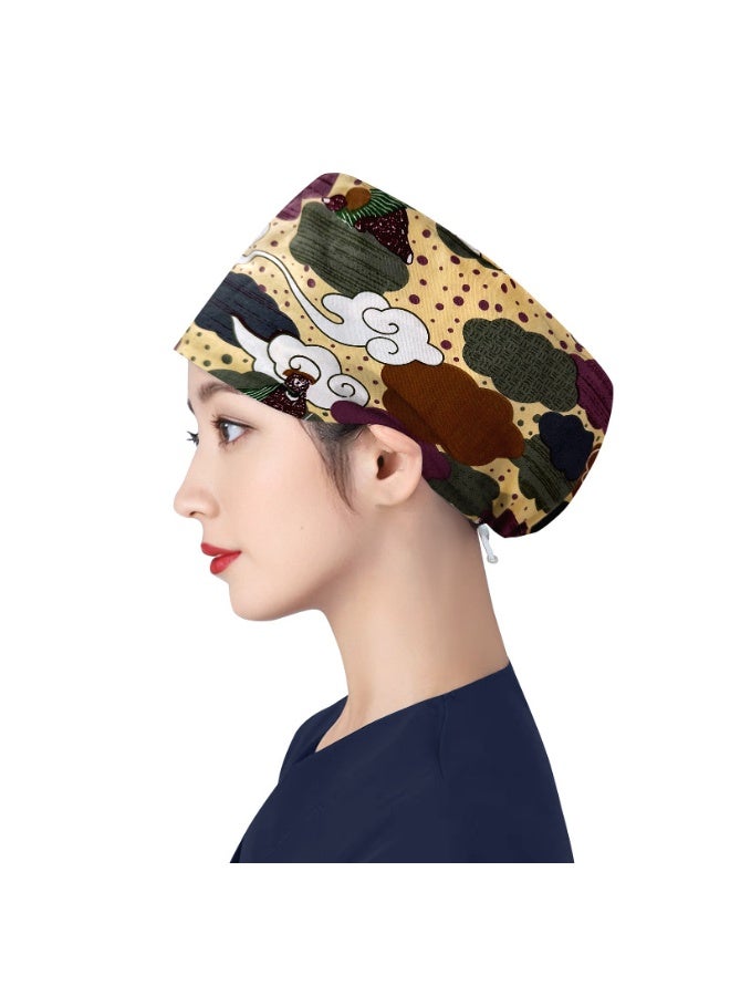 NIBEMINENT Women's Long Hair Nursing Cap Cotton Adjustable Medical Hospital Surgical Cap Unisex Anesthesiologist Nurse Working Scrub Caps