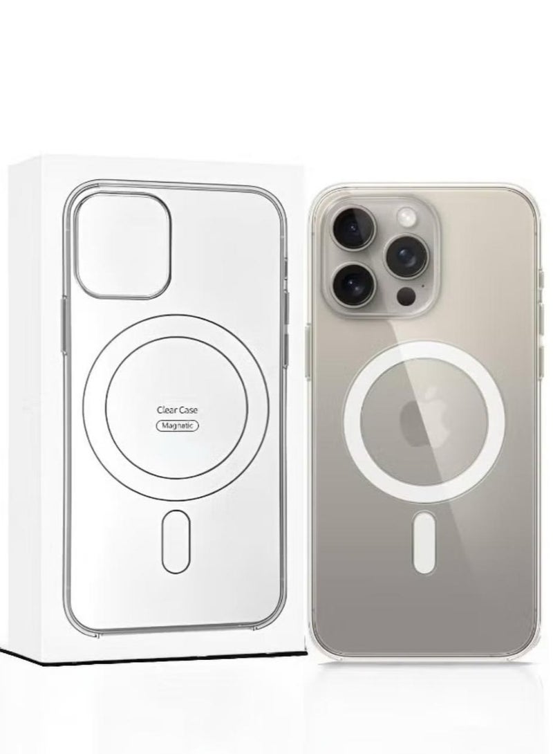 ماجنيتك جراب مغناطيسي لموبايل (آيفون 15 برو) متوافق مع ماج سيف MagSafe، غطاء جوال شفاف رفيع ومضاد للصدمات, مصنوع من مادة البولي يوريثين حراري - Image 1