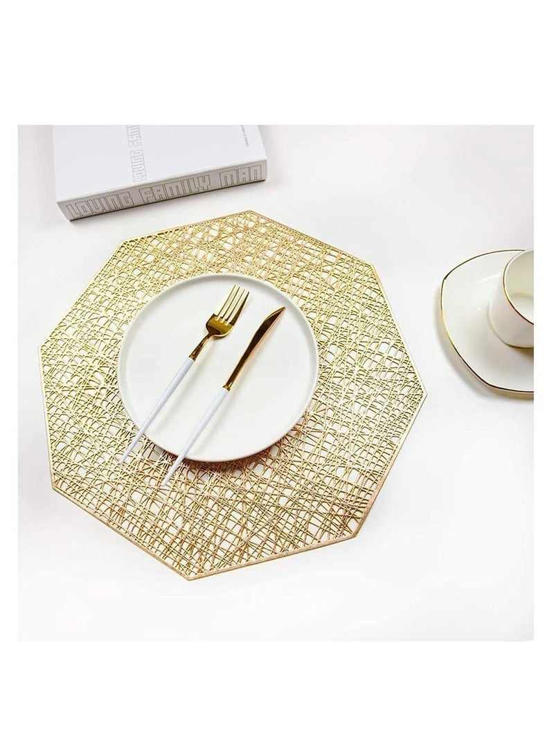 Y&D Table Mat 6 Pieces Set of Octagon Laminated Gold Placemats Vinyl Dining Decorative Non-Slip Heat Insulation Washable Mats Used for Wedding Kitchen Decoration Coffee Cup  - Image 3