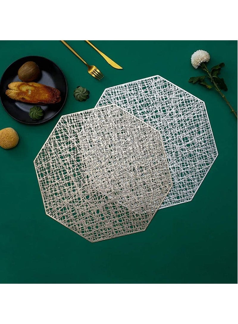 Y&D Table Mat 6 Pieces Set of Octagon Laminated Gold Placemats Vinyl Dining Decorative Non-Slip Heat Insulation Washable Mats Used for Wedding Kitchen Decoration Coffee Cup  - Image 2
