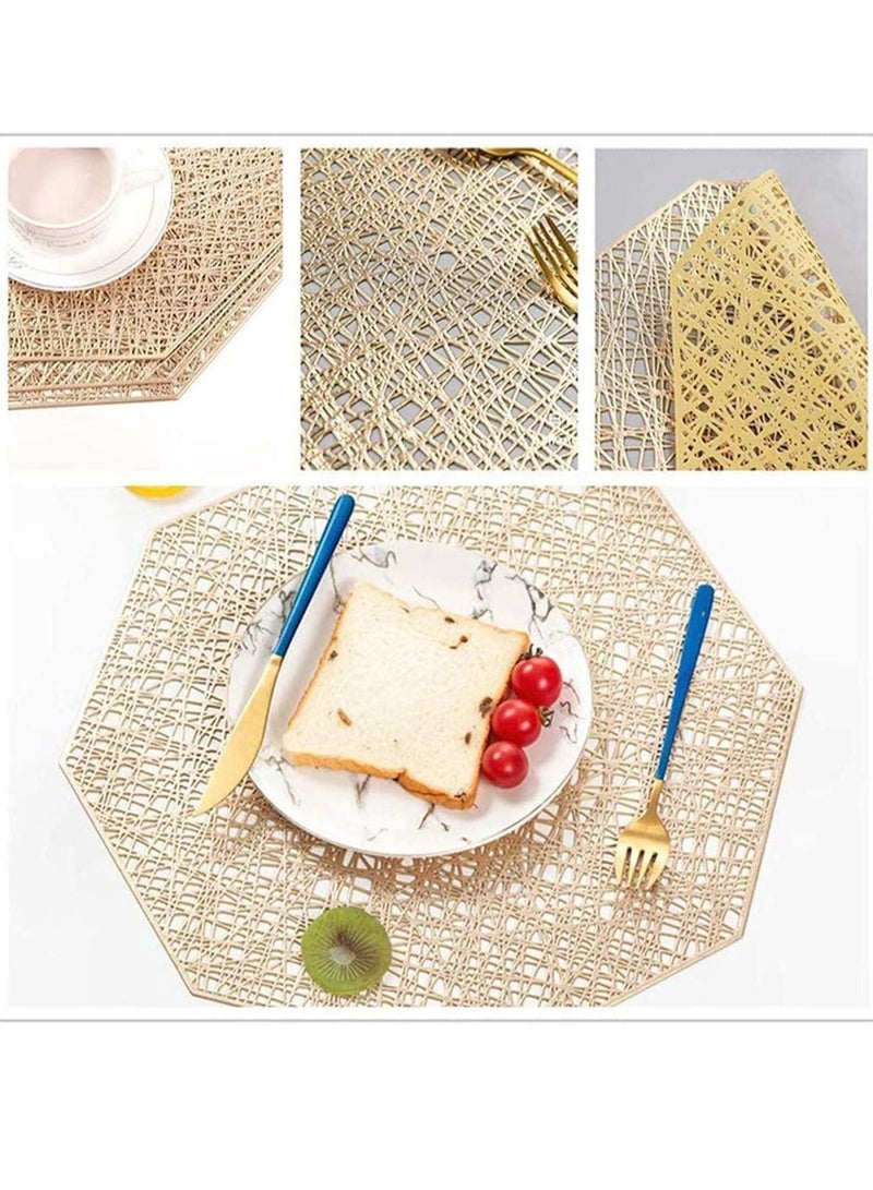 Y&D Table Mat 6 Pieces Set of Octagon Laminated Gold Placemats Vinyl Dining Decorative Non-Slip Heat Insulation Washable Mats Used for Wedding Kitchen Decoration Coffee Cup  - Image 4