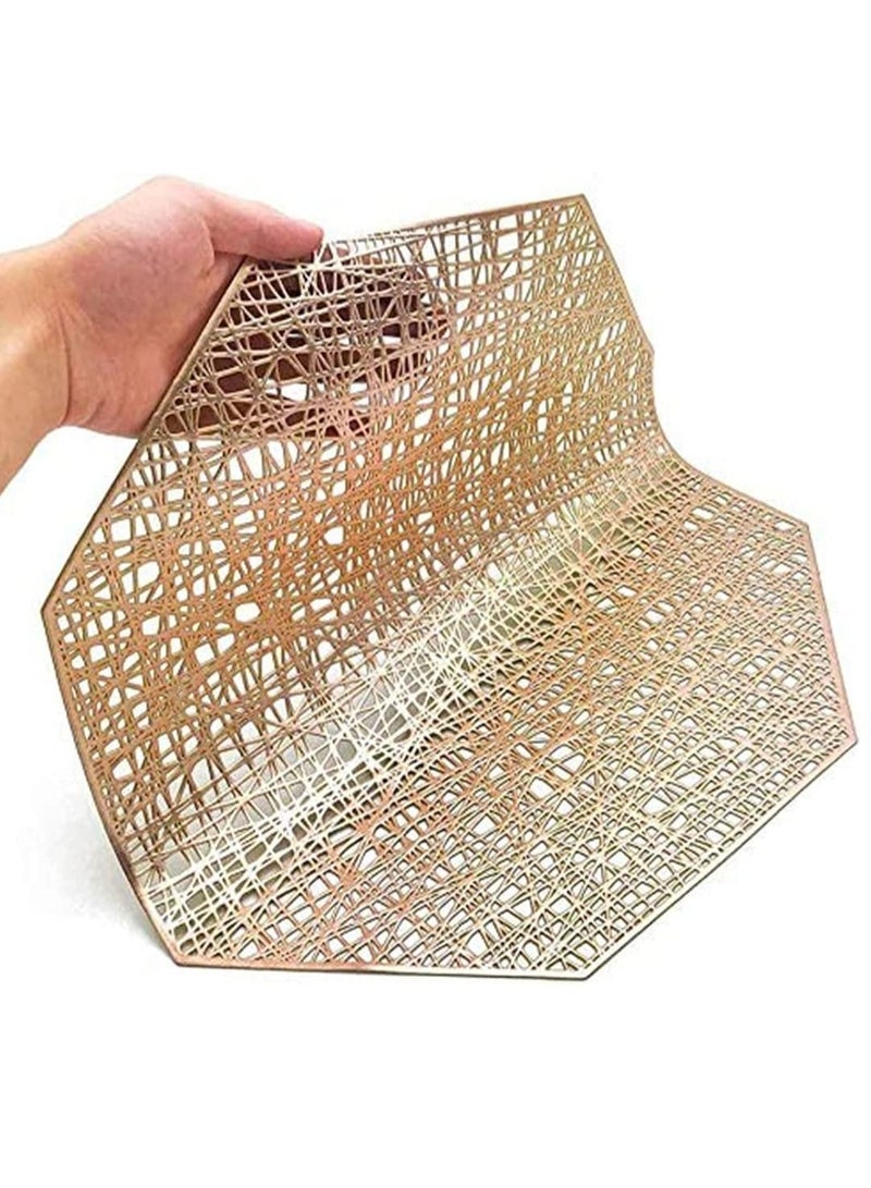 Y&D Table Mat 6 Pieces Set of Octagon Laminated Gold Placemats Vinyl Dining Decorative Non-Slip Heat Insulation Washable Mats Used for Wedding Kitchen Decoration Coffee Cup  - Image 5