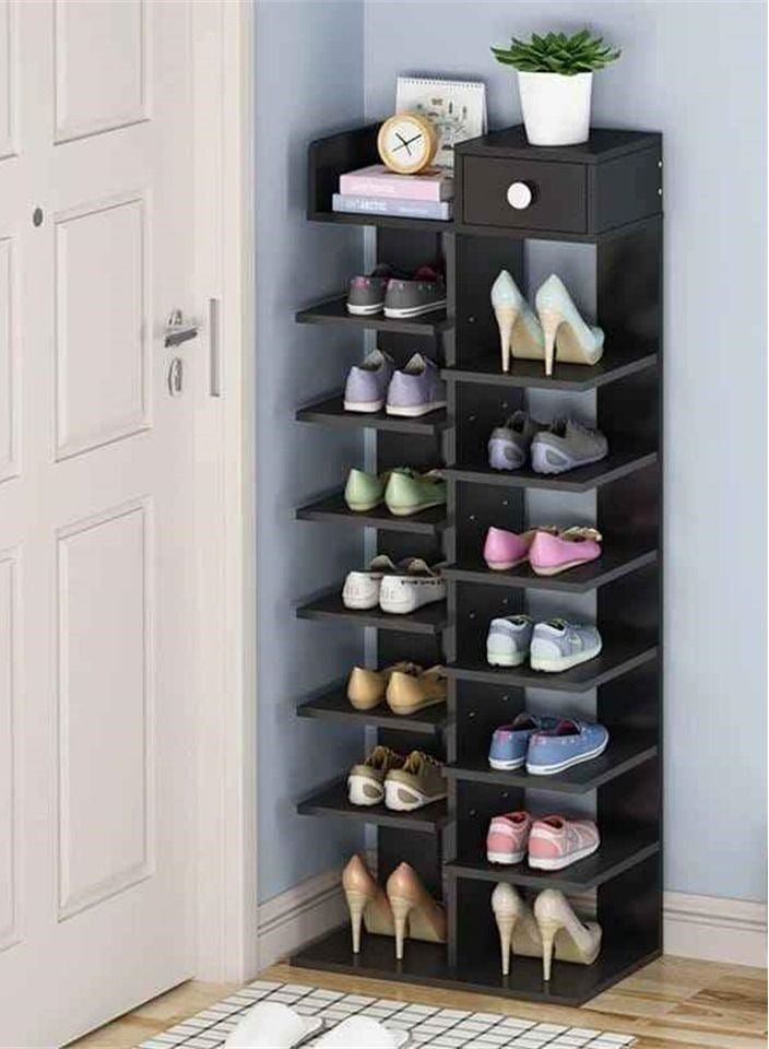 RollsTimi  8-Tier Shoe Rack Wooden Shoe Storage Shelf Organizer Shoe Organizer Shoe Shelf for Entryway Storage rack black 40x118x22cm - Image 1