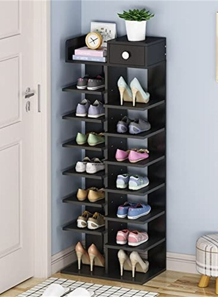 RollsTimi  8-Tier Shoe Rack Wooden Shoe Storage Shelf Organizer Shoe Organizer Shoe Shelf for Entryway Storage rack black 40x118x22cm - Image 2