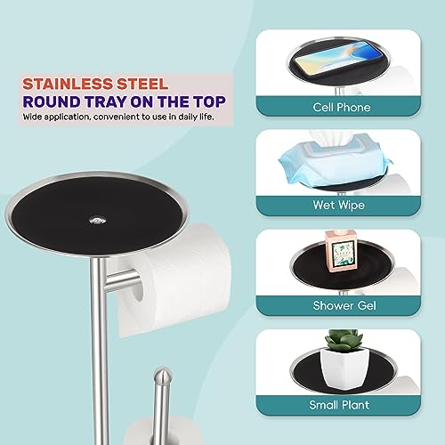 Sfemn Freestanding Toilet Paper Stand, with Shelf and Storage (Brushed Nickel) - Image 3
