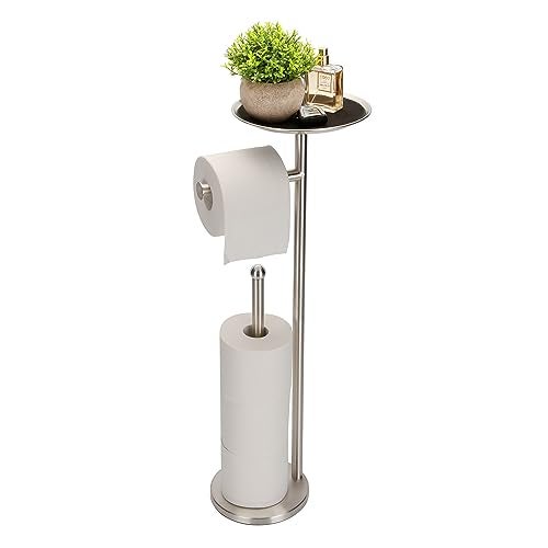 Sfemn Freestanding Toilet Paper Stand, with Shelf and Storage (Brushed Nickel) - Image 1
