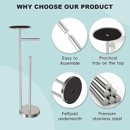 Sfemn Freestanding Toilet Paper Stand, with Shelf and Storage (Brushed Nickel) - Image 5