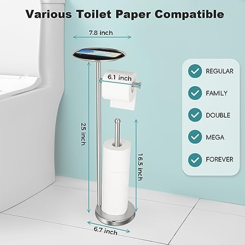 Sfemn Freestanding Toilet Paper Stand, with Shelf and Storage (Brushed Nickel) - Image 4
