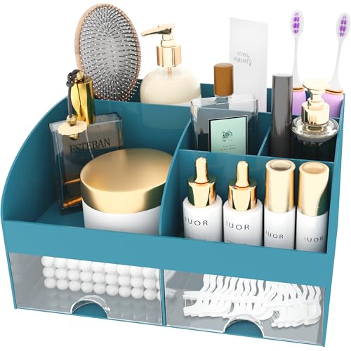 COMFYROOM Makeup Organizer with Drawers Cosmetic Storage for Dresser Vanity and Bathroom Countertop Beauty Holder for Lipstick Brush Skincare Organizer for Vanity Cosmetic Display Case Dark Green - Image 3