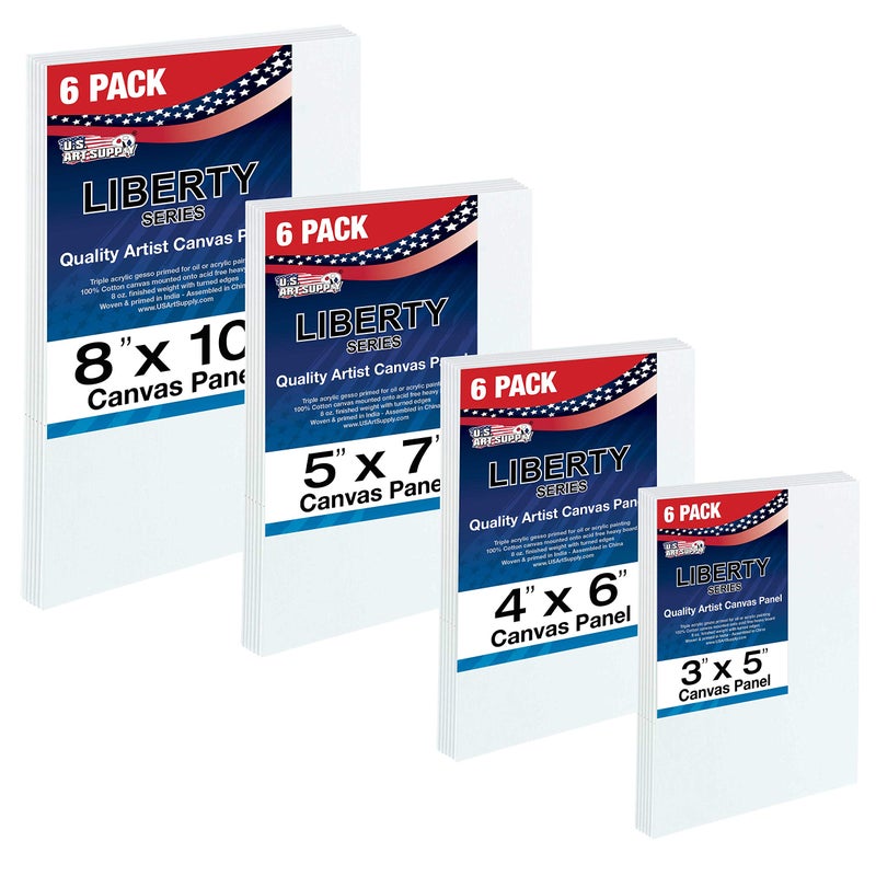US Art Supply MultiPack 6Ea of 3x5 4x6 5x7  8x10 inch Professional Quality Small Artist Canvas Panel Board Assortment Pack 24 Total Panel Boards