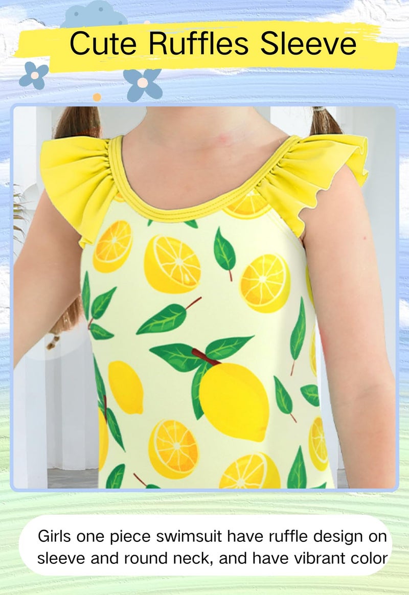 DAXIANG One Piece Grisl Swimsuit Size 7-8 Beach Sport UPF 50+ Sun Protection Swimwear for Cute Little Kids Yellow Lemon 6 Year 7 Year - Image 4