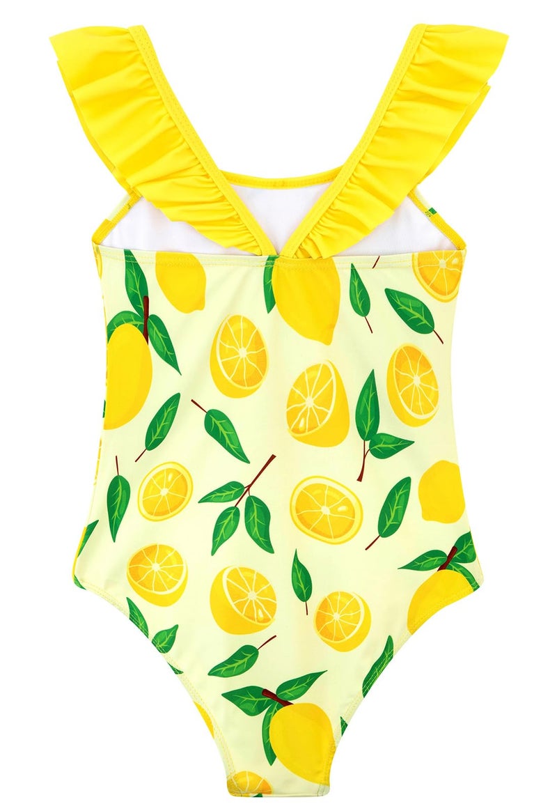 DAXIANG One Piece Grisl Swimsuit Size 7-8 Beach Sport UPF 50+ Sun Protection Swimwear for Cute Little Kids Yellow Lemon 6 Year 7 Year - Image 3