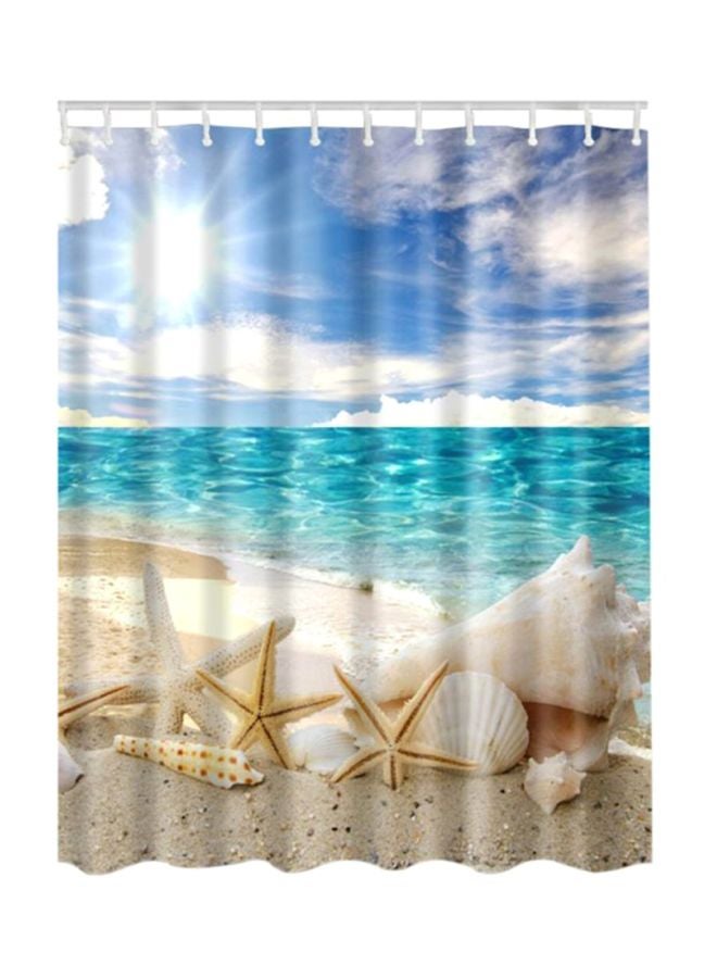 Sea Printed Shower Curtain Blue/Beige/White 120 x 180cm