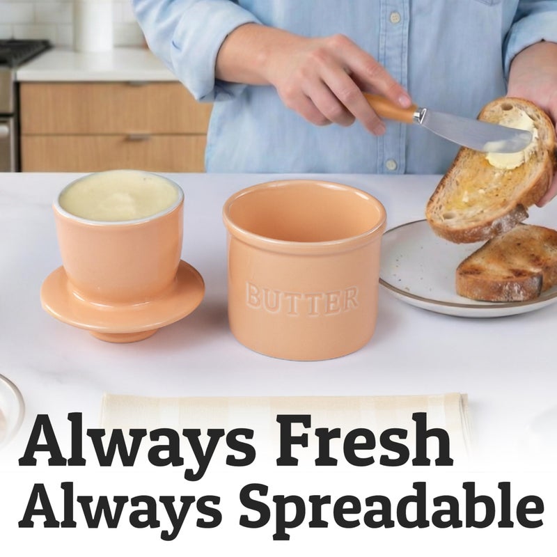 Priority Chef PriorityChef Butter Crock with Lid with Water Line, Ceramic French Butter Dish to Leave On Counter, Peach - Image 5