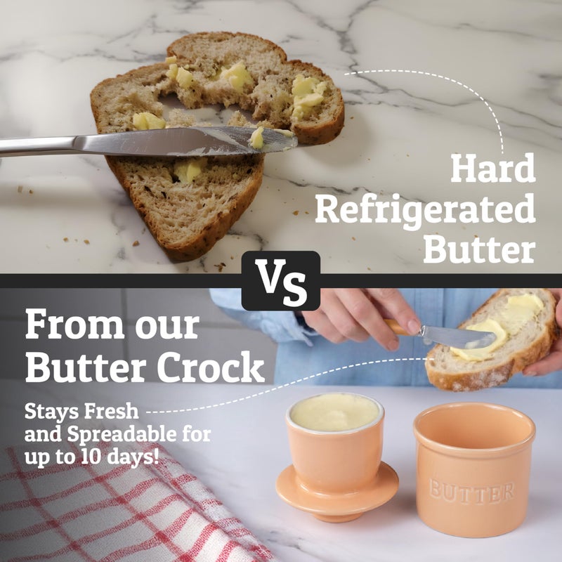 Priority Chef PriorityChef Butter Crock with Lid with Water Line, Ceramic French Butter Dish to Leave On Counter, Peach - Image 2