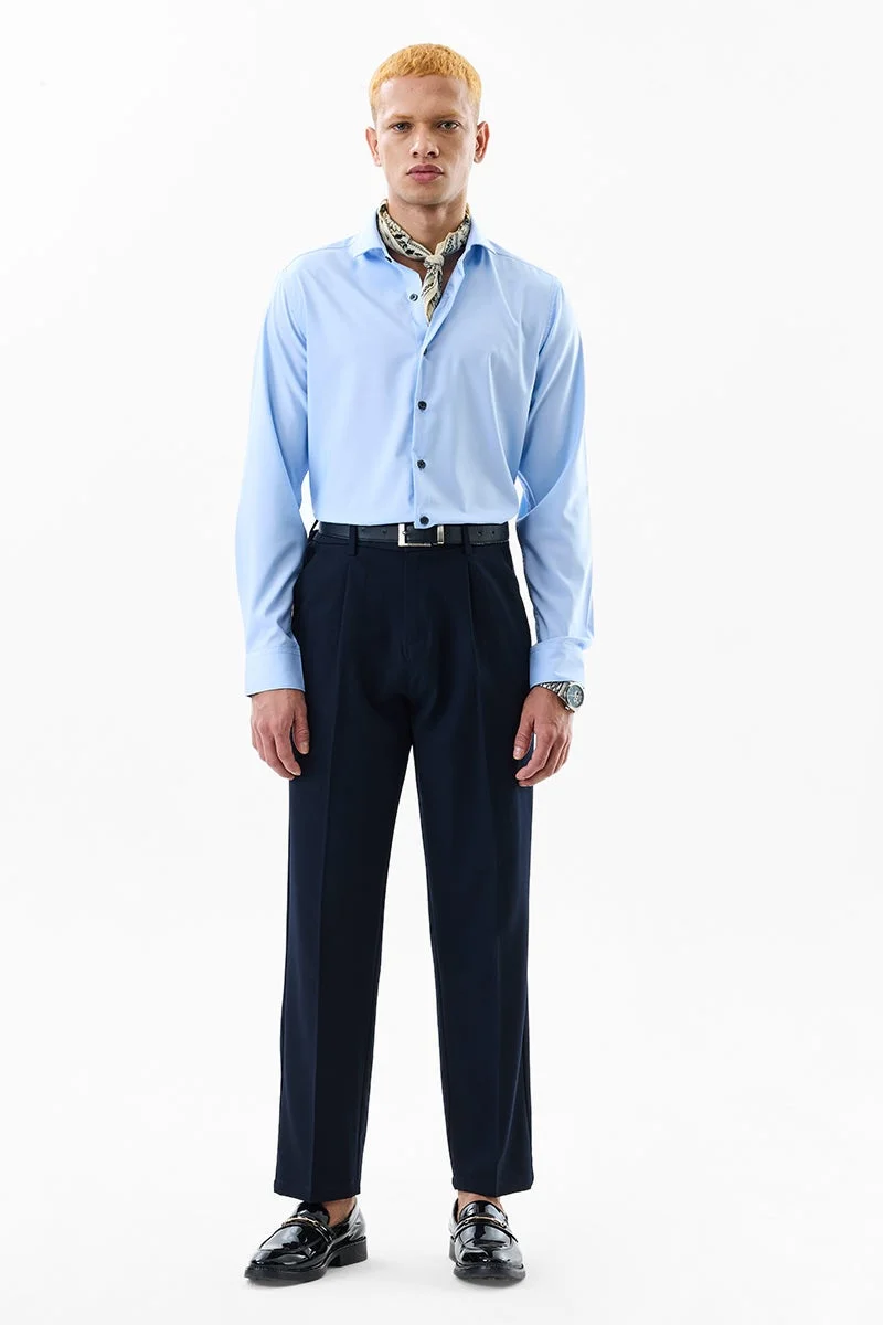 SNITCH Light Blue Solid Long Sleeve Slim Fit Formal Shirt