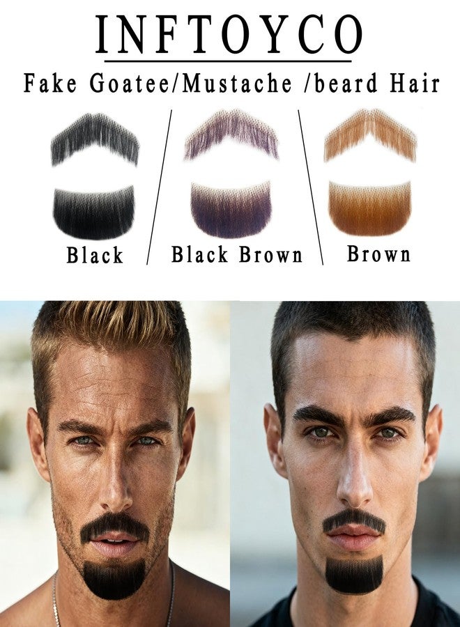 INFTOYCO Fake Beard Goatee Mustache Realistic 100% Full Hand Tied Facial Hair, False Beards Lace Invisible Goatee Beards Halloween Dressing Men Makeup Entertainment Drama Party Movie Prop (B-Brown) - Image 3