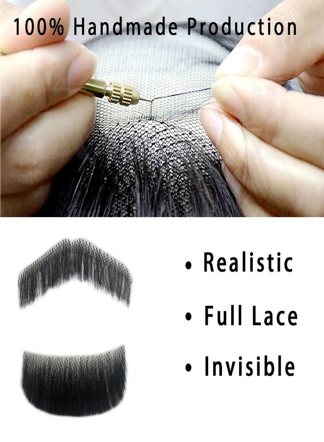 INFTOYCO Fake Beard Goatee Mustache Realistic 100% Full Hand Tied Facial Hair, False Beards Lace Invisible Goatee Beards Halloween Dressing Men Makeup Entertainment Drama Party Movie Prop (B-Brown) - Image 4