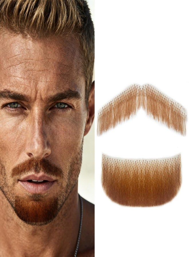 INFTOYCO Fake Beard Goatee Mustache Realistic 100% Full Hand Tied Facial Hair, False Beards Lace Invisible Goatee Beards Halloween Dressing Men Makeup Entertainment Drama Party Movie Prop (B-Brown) - Image 1