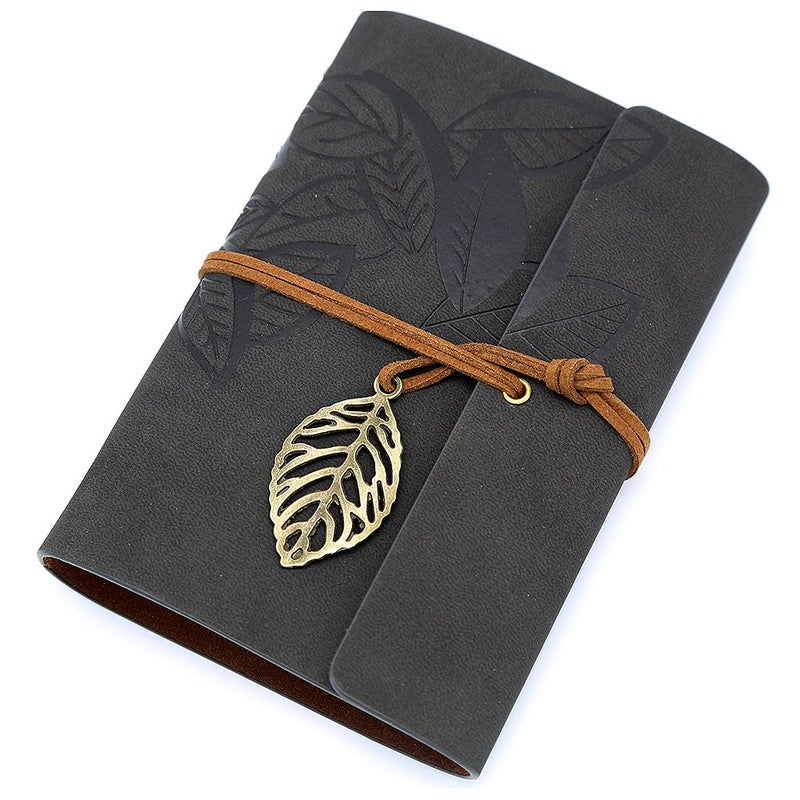 EvZ 7 Inches Vintage Black PU Leather Cover Loose Leaf Blank Notebook Journal Diary Gift - Image 1