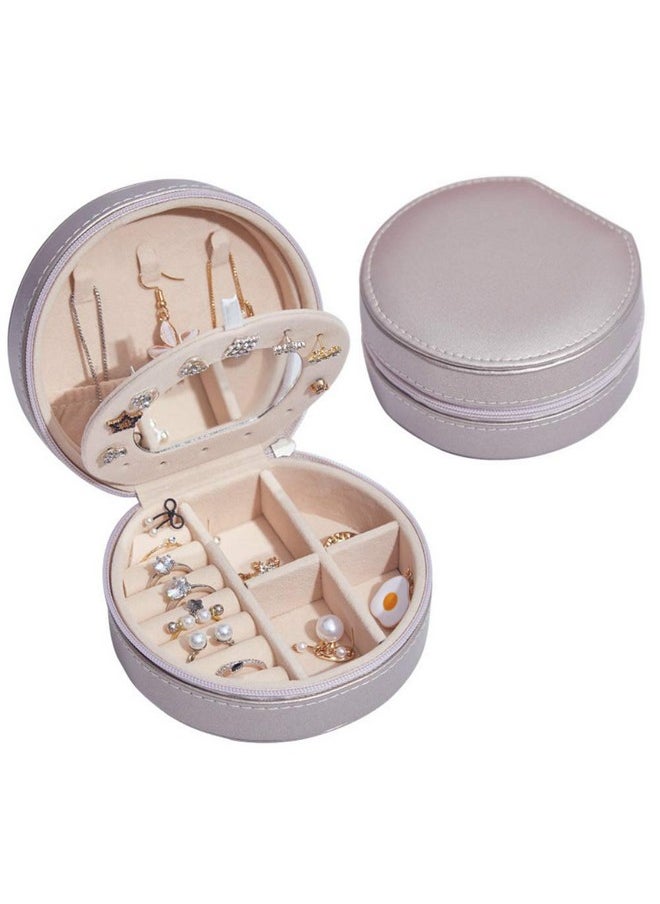 NuAngela NuAngela Jewelry Box Small Travel Jewelry Bags Organizer,PU Leather Storage Display Case,Portable Jewelry Holder for Women’s Necklace Earring Rings Accessories (Three-Layer, Champagne)  - Image 1