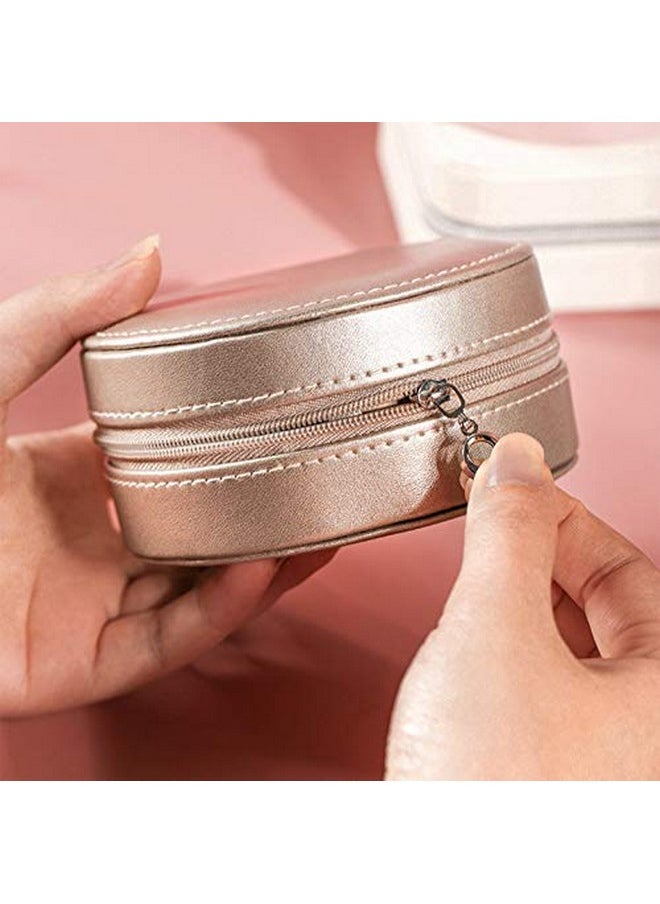 NuAngela NuAngela Jewelry Box Small Travel Jewelry Bags Organizer,PU Leather Storage Display Case,Portable Jewelry Holder for Women’s Necklace Earring Rings Accessories (Three-Layer, Champagne)  - Image 4