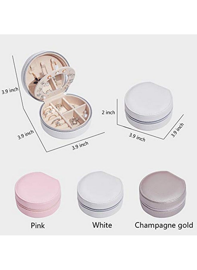 NuAngela NuAngela Jewelry Box Small Travel Jewelry Bags Organizer,PU Leather Storage Display Case,Portable Jewelry Holder for Women’s Necklace Earring Rings Accessories (Three-Layer, Champagne)  - Image 5