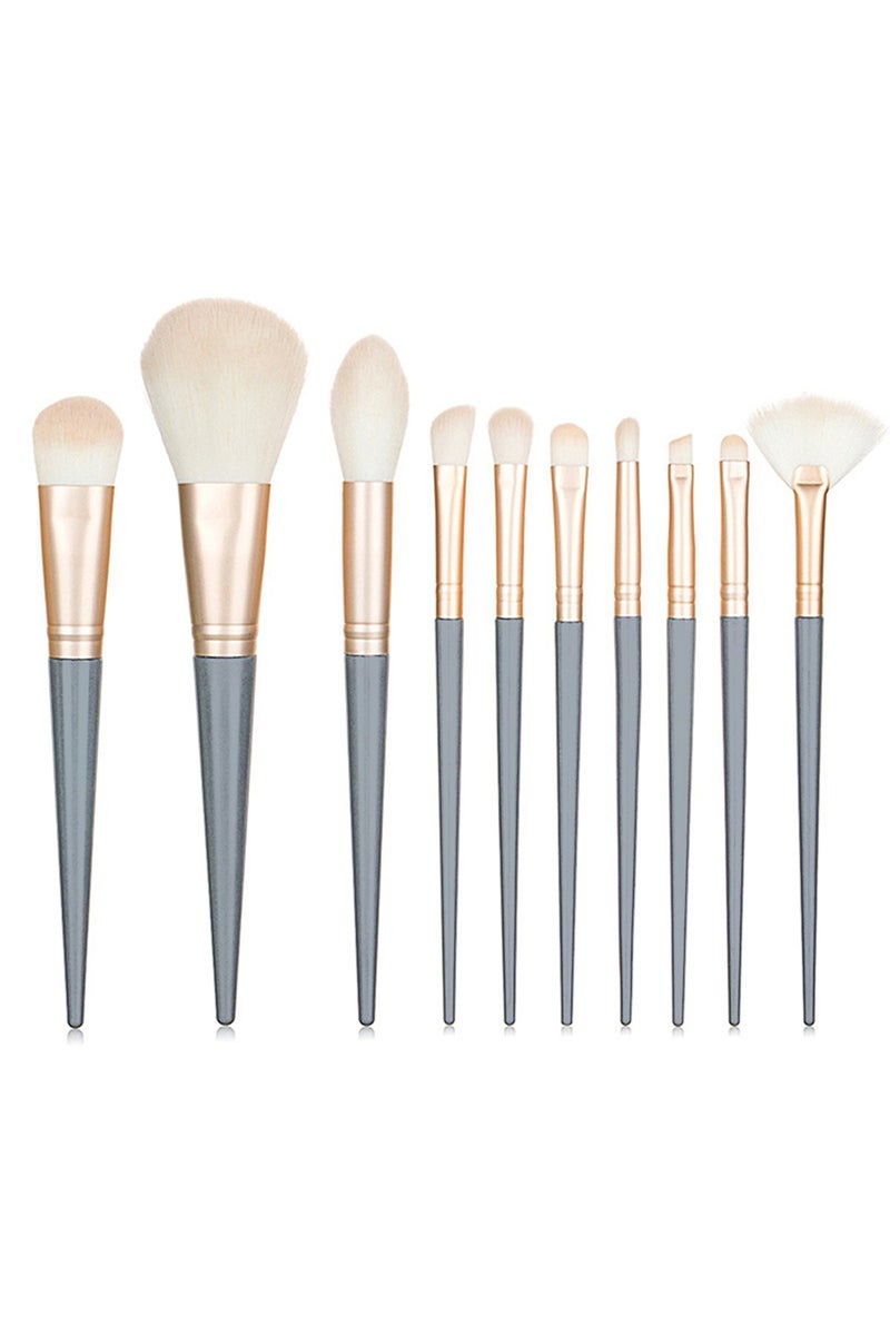 10 Pcs Makeup Brushes Set with Pouch, Eyeshadow Foundation Blush Concealer Brush Set Gray Blue - Image 1