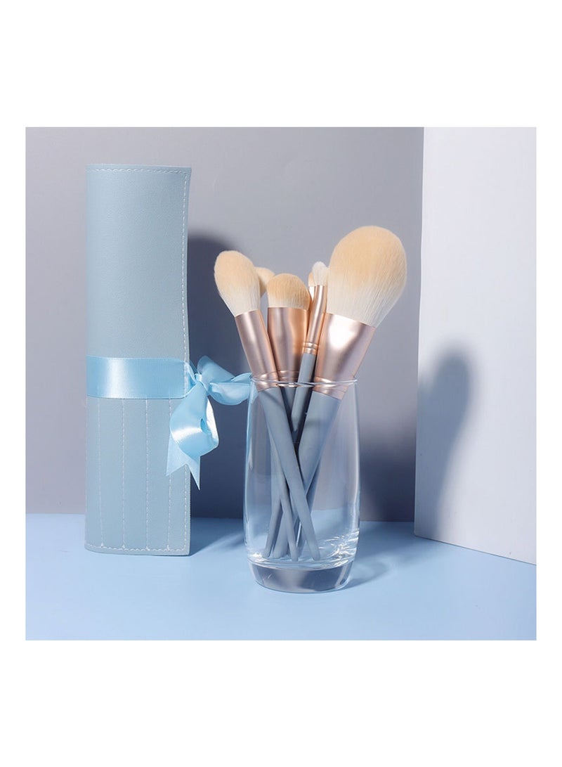 10 Pcs Makeup Brushes Set with Pouch, Eyeshadow Foundation Blush Concealer Brush Set Gray Blue - Image 3