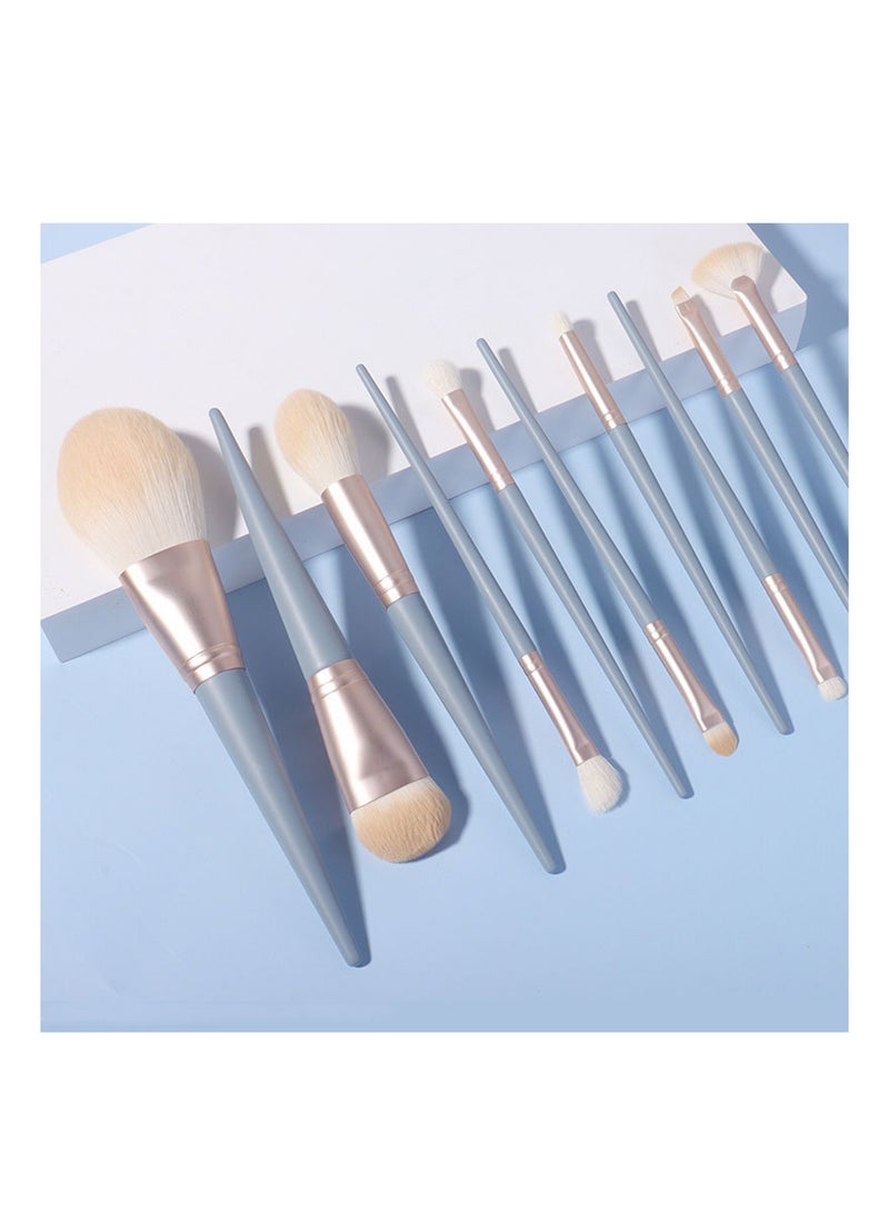 10 Pcs Makeup Brushes Set with Pouch, Eyeshadow Foundation Blush Concealer Brush Set Gray Blue - Image 4