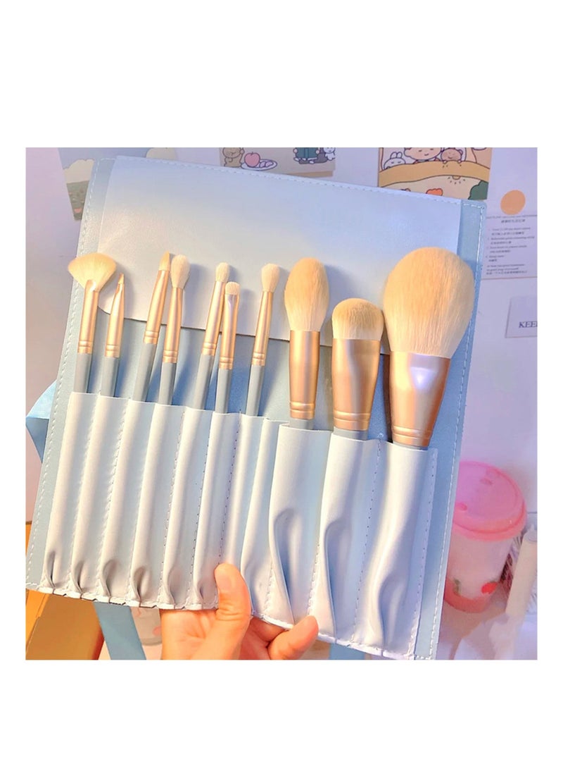 10 Pcs Makeup Brushes Set with Pouch, Eyeshadow Foundation Blush Concealer Brush Set Gray Blue - Image 5