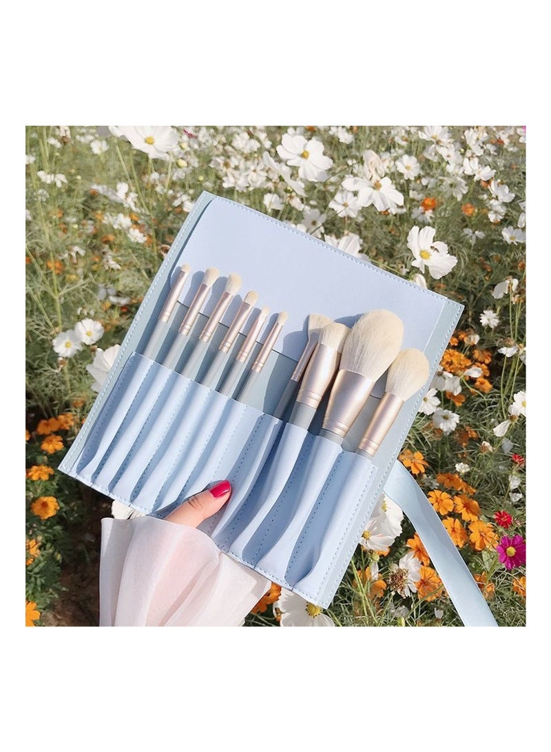 10 Pcs Makeup Brushes Set with Pouch, Eyeshadow Foundation Blush Concealer Brush Set Gray Blue - Image 2