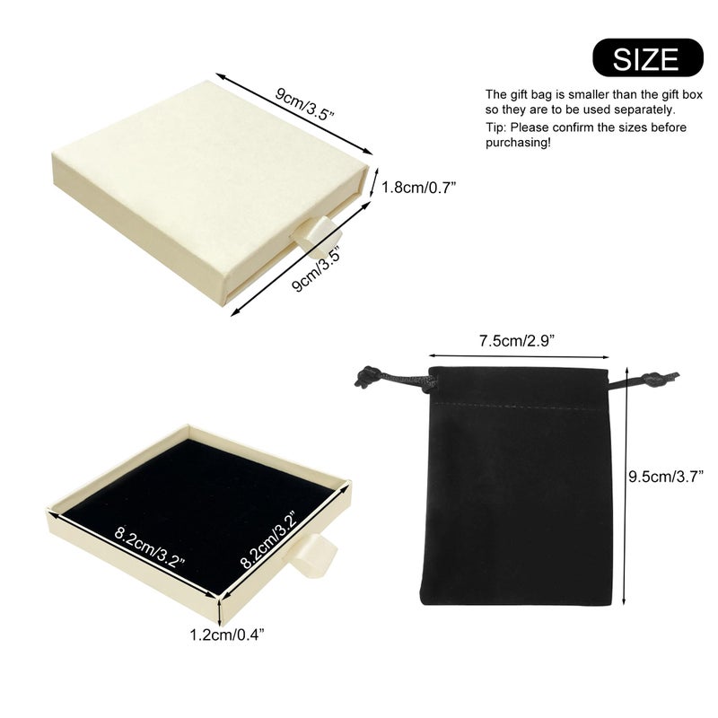 Quacc Small Jewelry Gift Box and Velvet Bag, Necklace Bracelet Earring Cardboard Organizer Square Jewellery Gift Box Pendent Storage Case for Birthday Xmas Christmas Wrapping (Beige) - Image 2